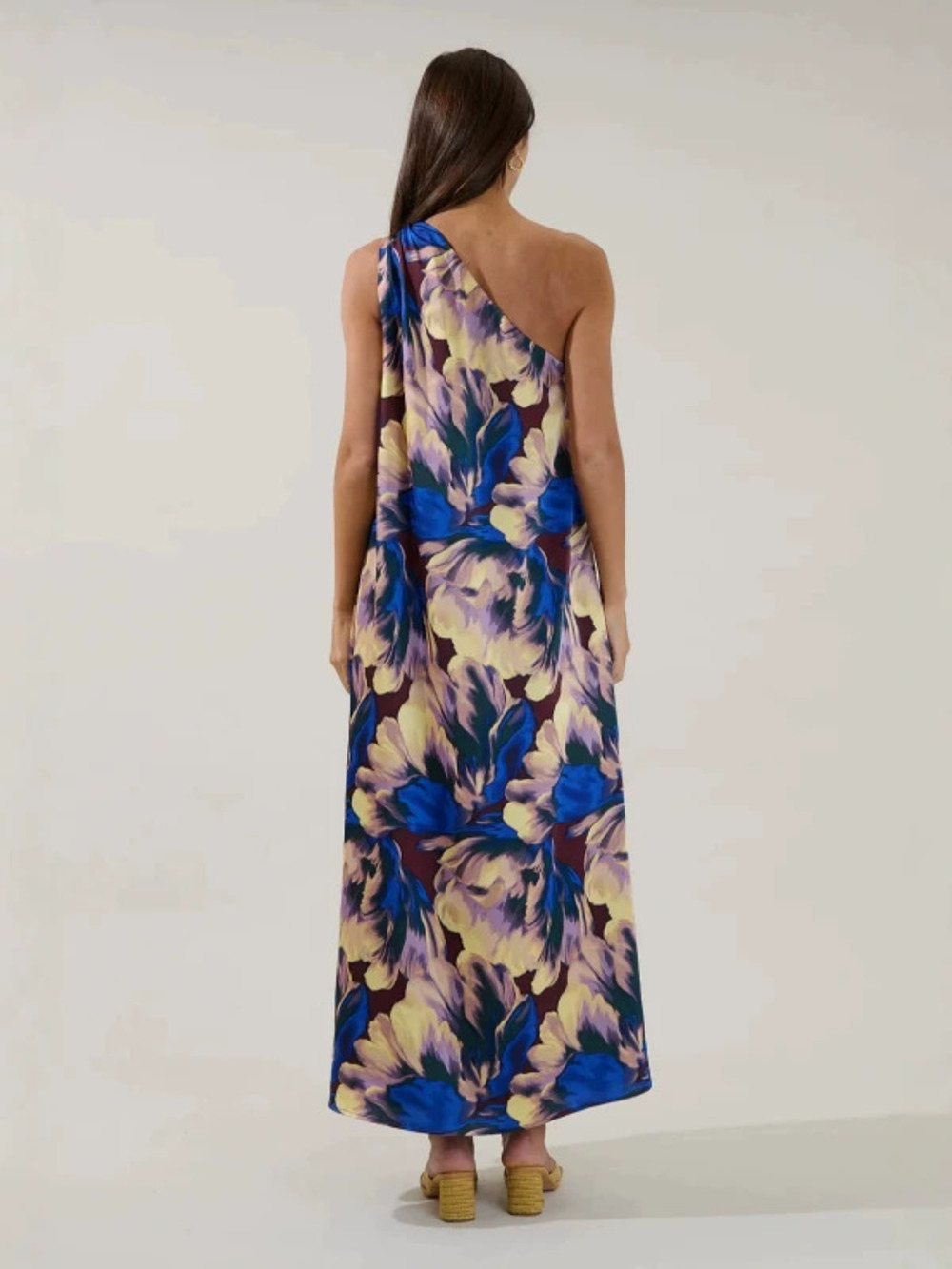 ZARA One Shoulder Abstract Floral Vacation Maxi Swing Dress